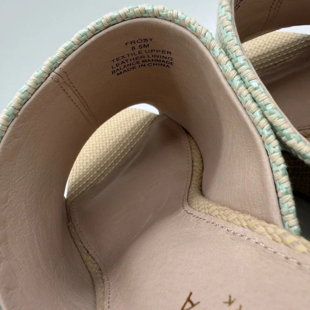 Cecelia New York Frost Green Natural Raffia Platform Wedge Mules 8.5M New
